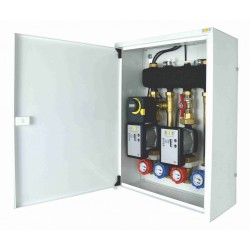 Układ 2 obiegów grzewczych w szafce - 1 obieg bezpośredni i 1 z zaworem obrotowym i siłownikiem