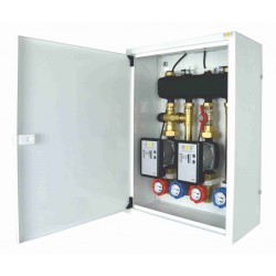 Układ 2 obiegów grzewczych w szafce - 1 obieg bezpośredni i 1 z zaworem termostatycznym