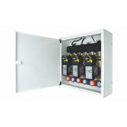 Układ 3 obiegów grzewczych w szafce - 3 obiegi z zaworami obrotowymi i siłownikami