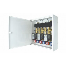 Układ 3 obiegów grzewczych w szafce - 3 obiegi z zaworami termostatycznymi