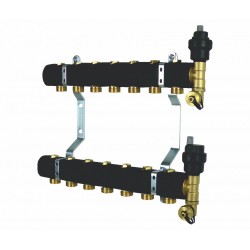 Rozdzielacz grzejnikowy mosiężny RZT z zaworami odcinającymi oraz zestawem odpowietrzająco spustowym oraz izolacją belek