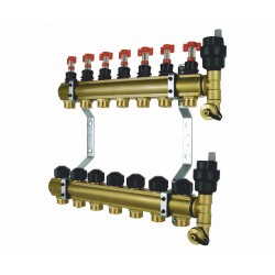 Rozdzielacz podłogowy mosiężny RZT z zestawem odpowietrzająco spustowym