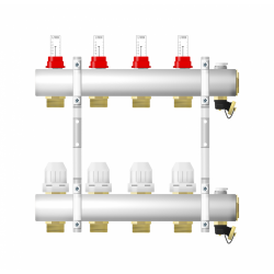 Rozdzielacz podłogowy ze stali nierdzewnej z sekcją spustowo - odpowietrzającą