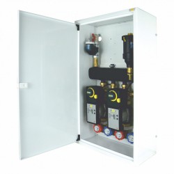 Układ 2 obiegów grzewczych + separatory w szafce - 2 obiegi z zaworem obrotowym i siłownikiem