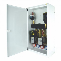 Układ 2 obiegów grzewczych w szafce - 1 obieg bezpośredni i 1 z zaworem obrotowym i siłownikiem