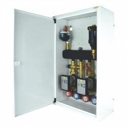 Układ 2 obiegów grzewczych + separatory w szafce - 1 obieg bezpośredni i 1 z zaworem termostatycznym