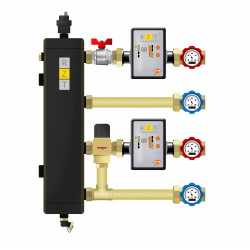 Układ ze sprzęgłem hydraulicznym DN25 - 1 obieg bezpośredni i 1 z zaworem termostatycznym
