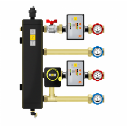 Układ ze sprzęgłem hydraulicznym DN25 - 1 obieg bezpośredni i 1 z zaworem obrotowym i siłownikiem
