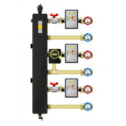 Układ ze sprzęgłem hydraulicznym DN25 - 2 obiegi bezpośrednie i 1 z zaworem obrotowym i siłownikiem